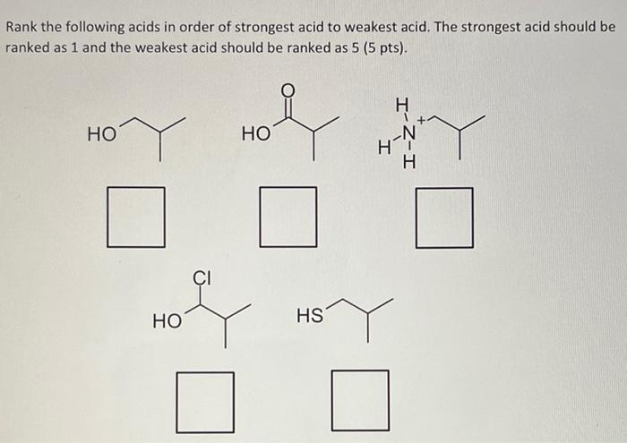 Solved Rank the following acids in order of strongest acid | Chegg.com