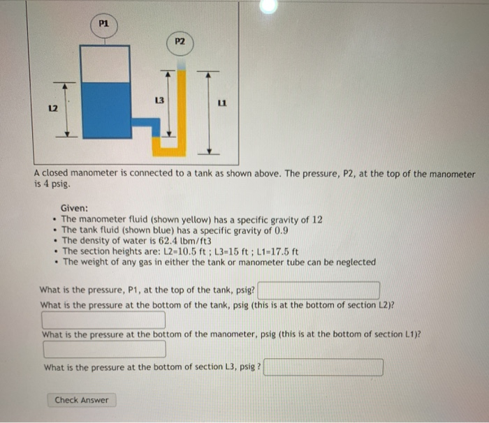 Solved P1 P2 L3 12 A Closed Manometer Is Connected To A Tank Chegg Hot Sex Picture