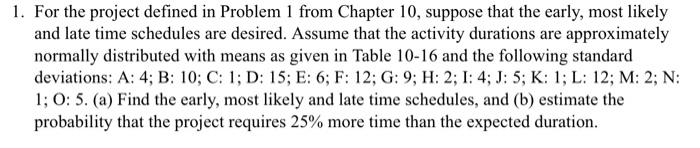 Solved 1. For the project defined in Problem 1 from Chapter | Chegg.com