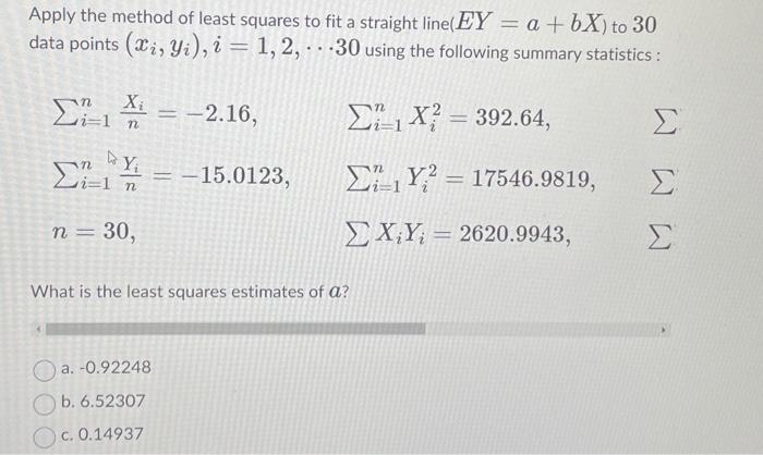 Apply the method of least squares to fit a straight | Chegg.com