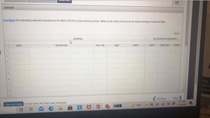 Solved Instructions Chart Of Accounts Journal Instructions 7513