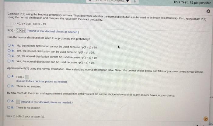 Solved This Test: 75 pts possible Compute P(X) using the | Chegg.com