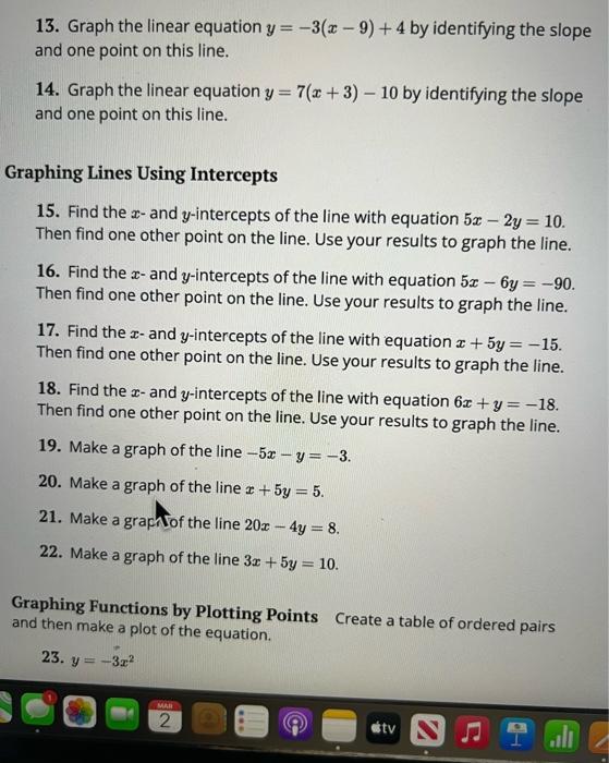 Solved 13. Graph the linear equation y=−3(x−9)+4 by