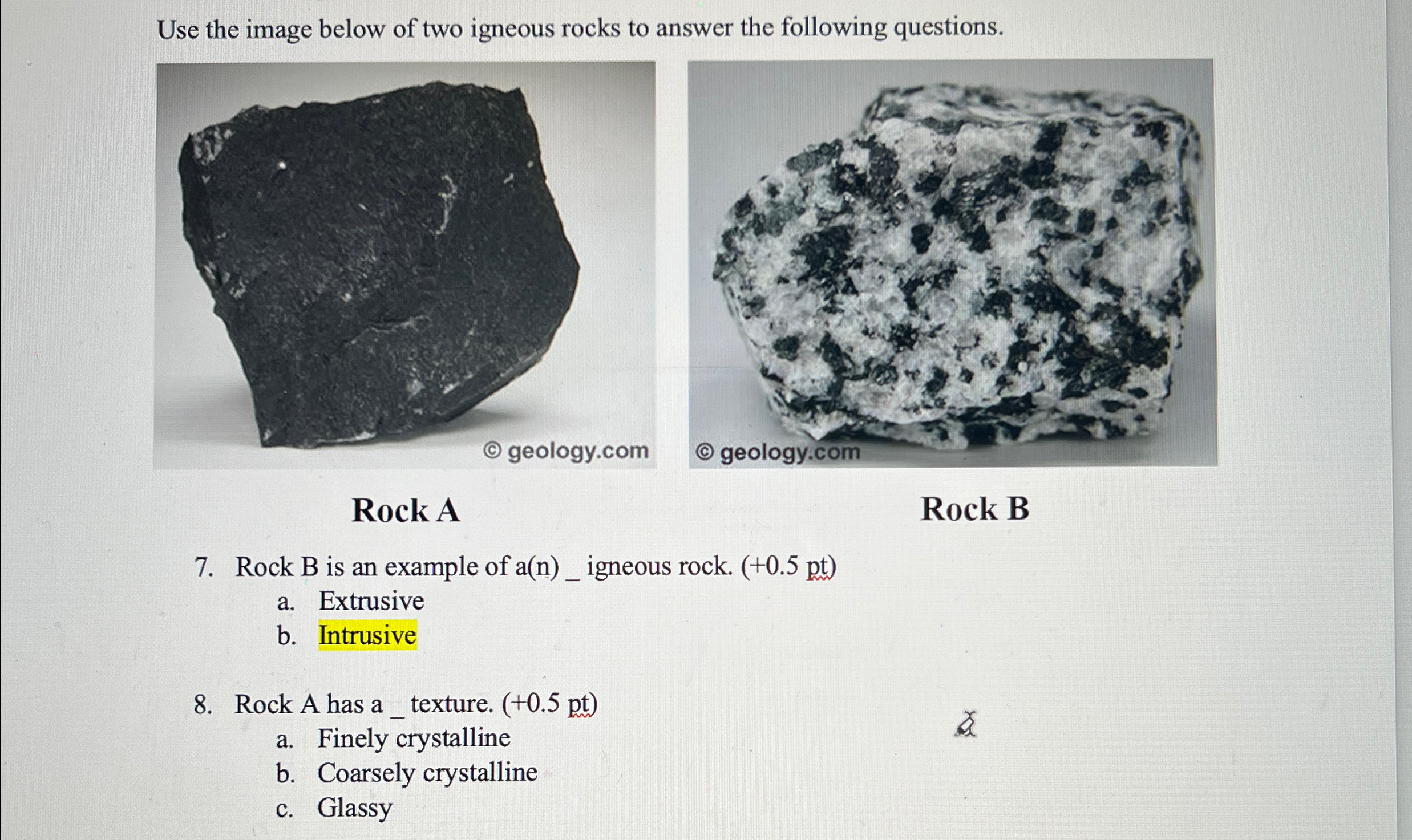 Solved Use the image below of two igneous rocks to answer | Chegg.com