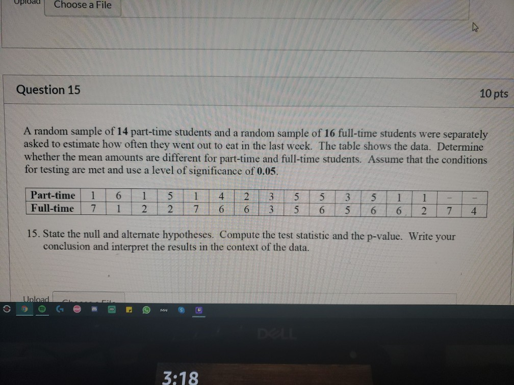 Solved upload Choose a File Question 15 10 pts A random | Chegg.com