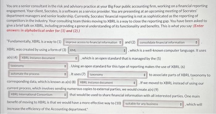 Youare a senior consultant in the risk and advisory | Chegg.com