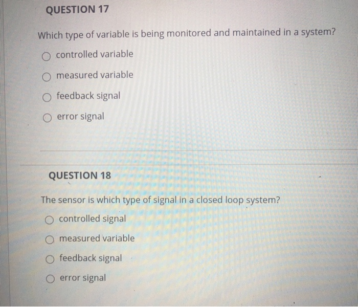 Solved QUESTION 13 What type of control system would be used | Chegg.com
