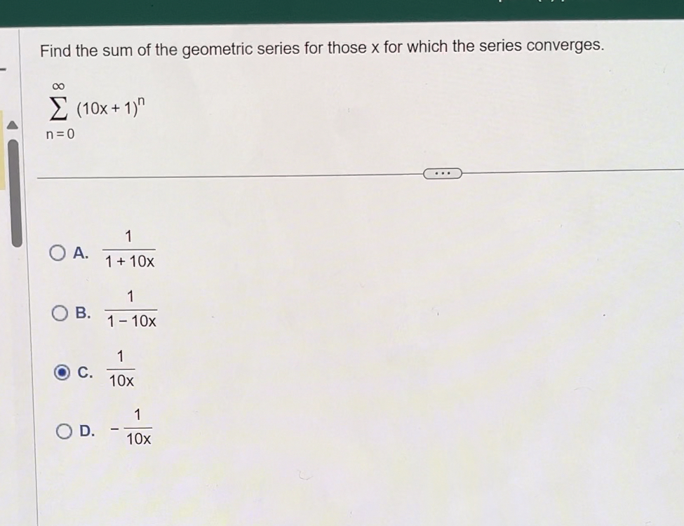 Solved Find the sum of the geometric series for those x ﻿for | Chegg.com