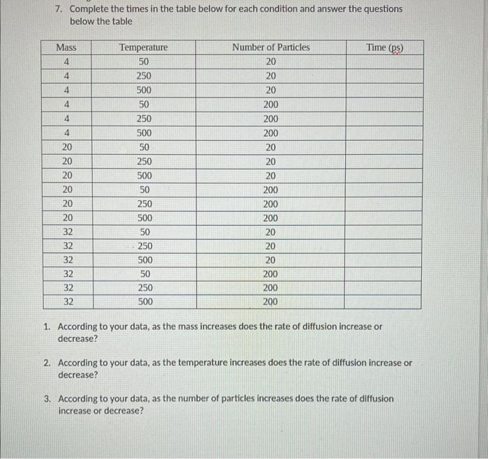 Solved 7. Complete the times in the table below for each | Chegg.com