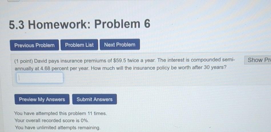 Solved 5.3 Homework: Problem 6 Previous Problem Problem List | Chegg.com