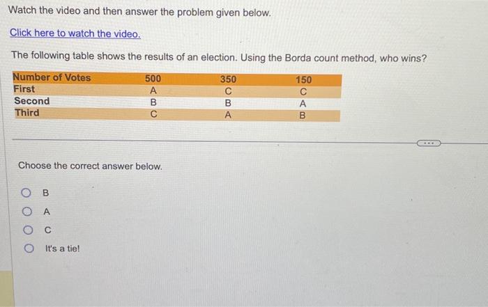 Solved Watch The Video And Then Answer The Problem Given | Chegg.com