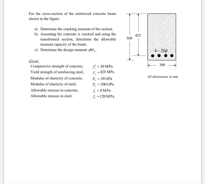 Solved For the cross-section of the reinforced concrete beam | Chegg.com