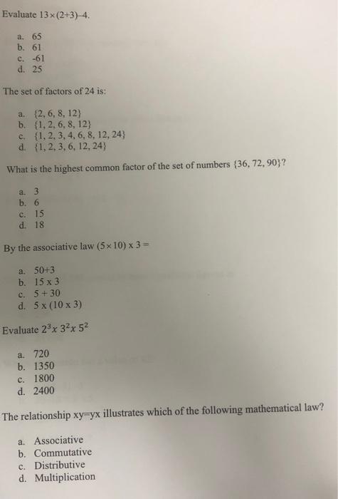 Solved Evaluate 13x 2 3 4 A 65 B 61 C 61 D 25 The Set Chegg Com