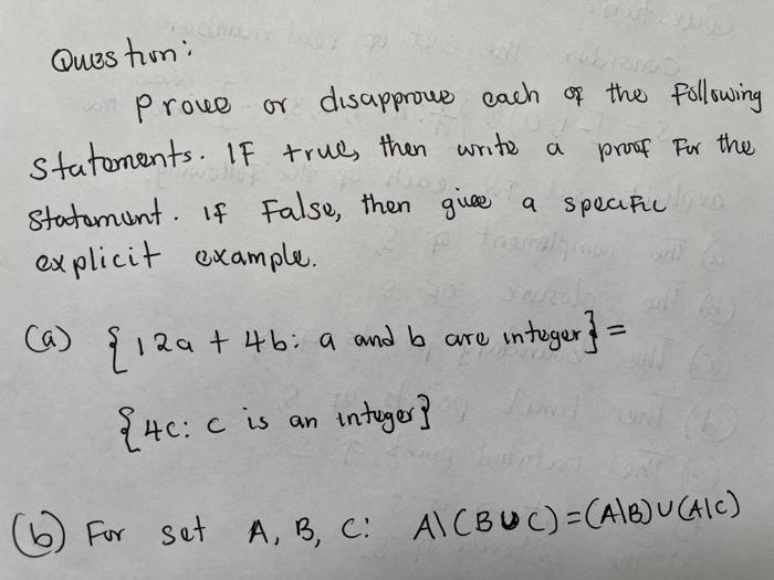Solved Question: prove or disapprove each of the following | Chegg.com