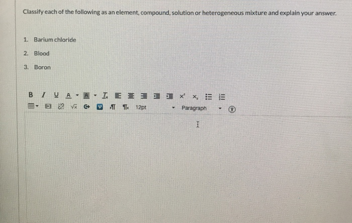 Solved Classify each of the following as an element, | Chegg.com