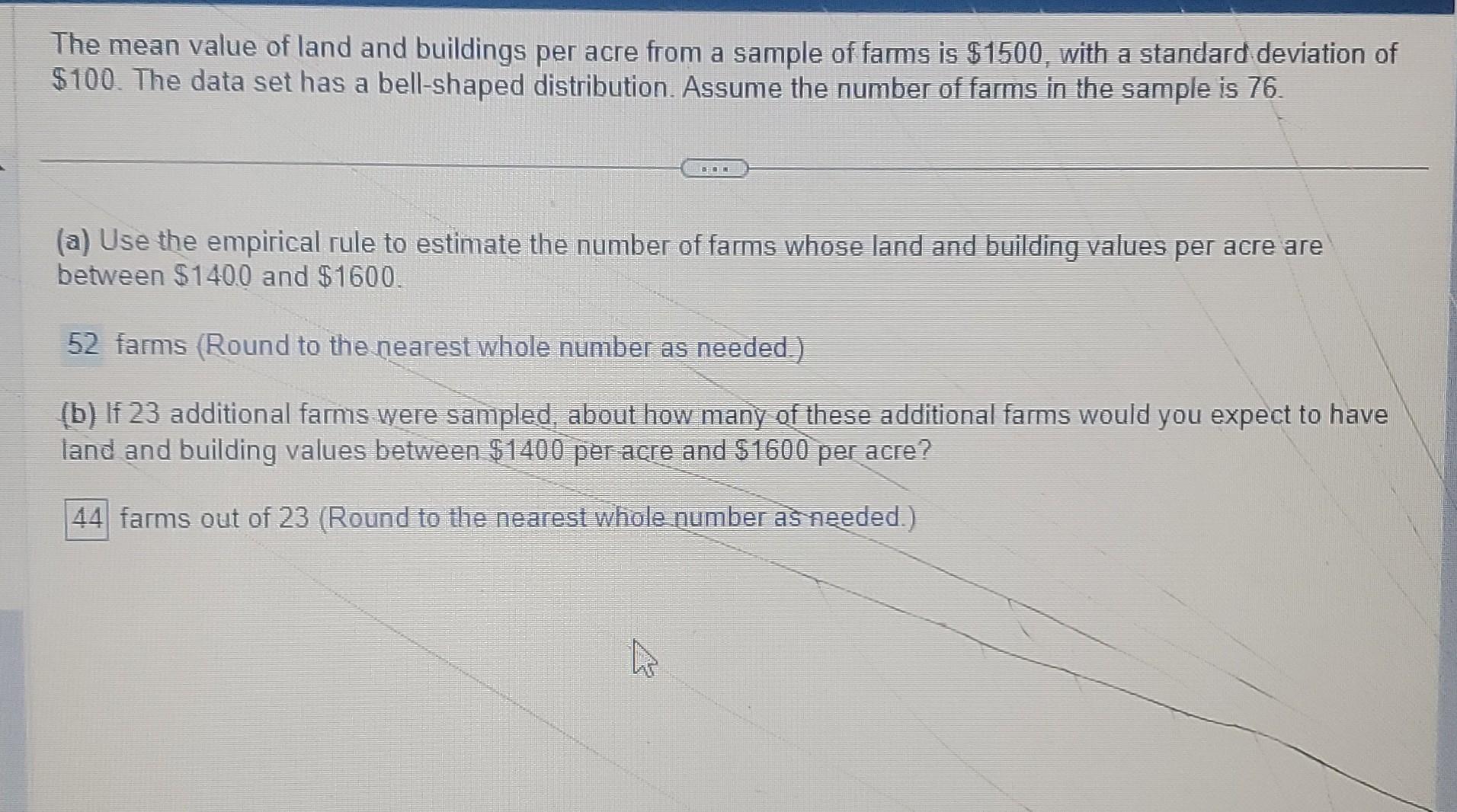 Solved The Mean Value Of Land And Buildings Per Acre From A | Chegg.com