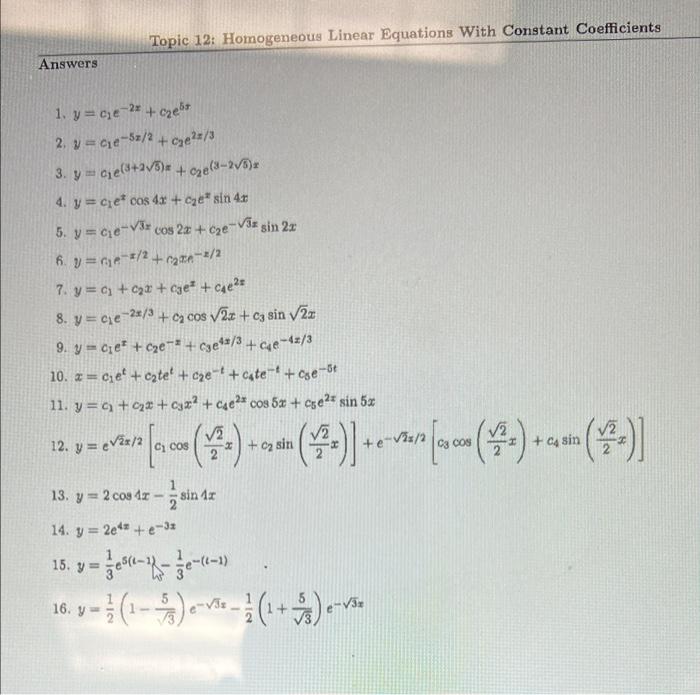 Solved Topic 12: Homogeneous Linear Equations With Constant | Chegg.com