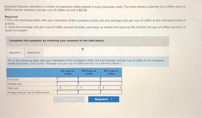 Solved Espresso Express operates a number of espresso coffee | Chegg.com