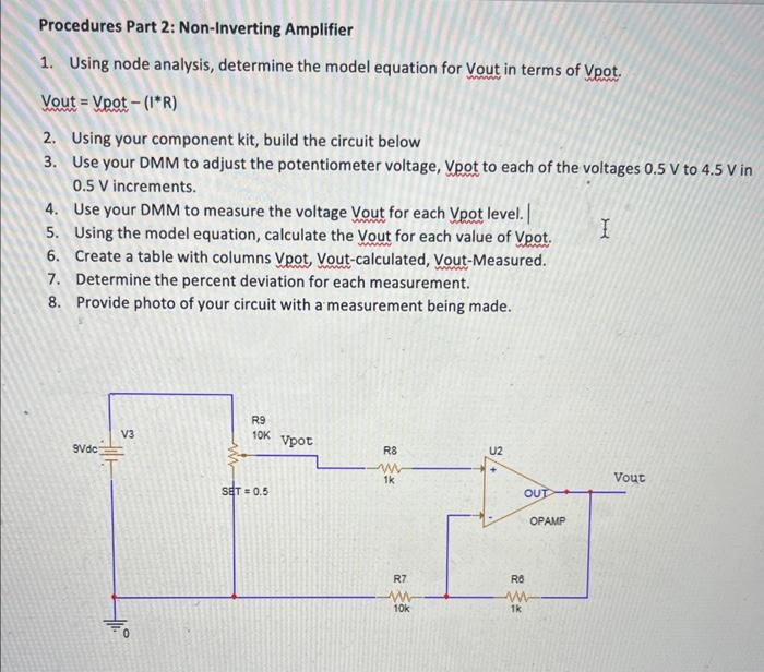 Solved Procedures Part 2: Non-Inverting Amplifier 1. Using | Chegg.com