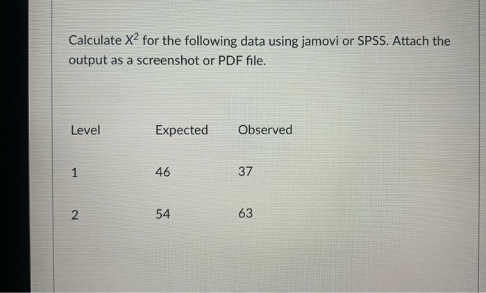 Solved Calculate Xfor the following data using jamovi or | Chegg.com