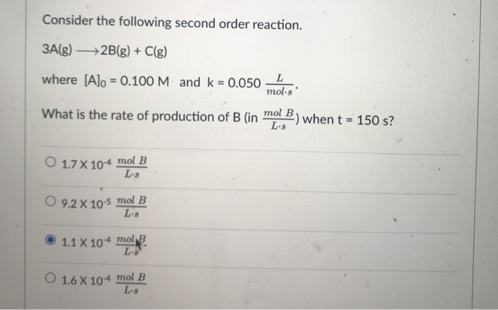 Consider The Following Second Order Reaction 3a G Chegg Com