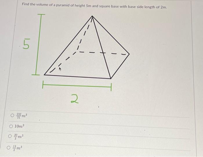 how to find base length of a pyramid with volume and height