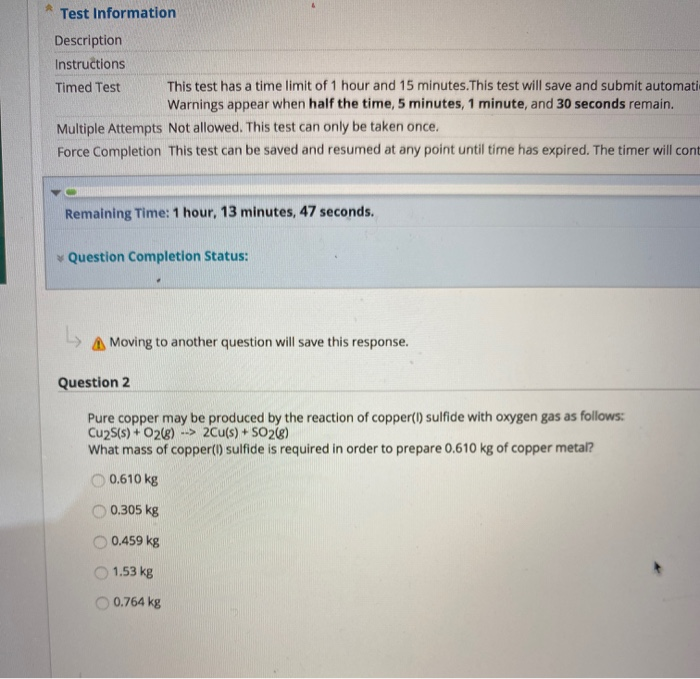Time Example For Test Solved Test Information Description Instructions Timed Test | Chegg.com