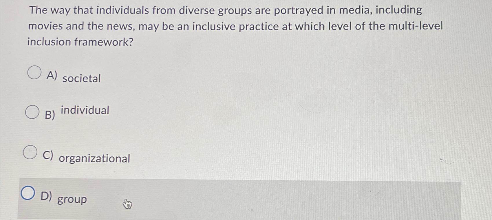 Solved The way that individuals from diverse groups are | Chegg.com