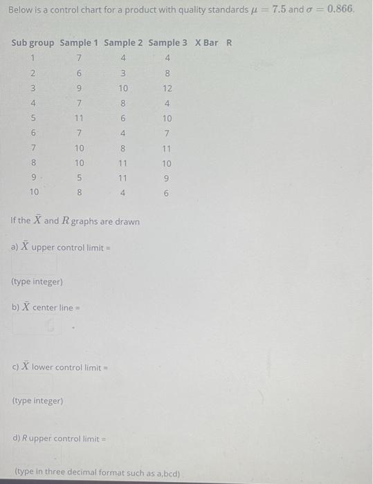 Solved Below is a control chart for a product with quality | Chegg.com