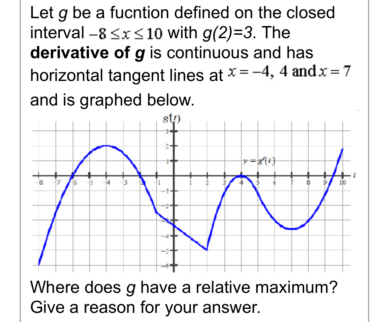 Solved Let g ﻿be a fucntion defined on the closed interval | Chegg.com