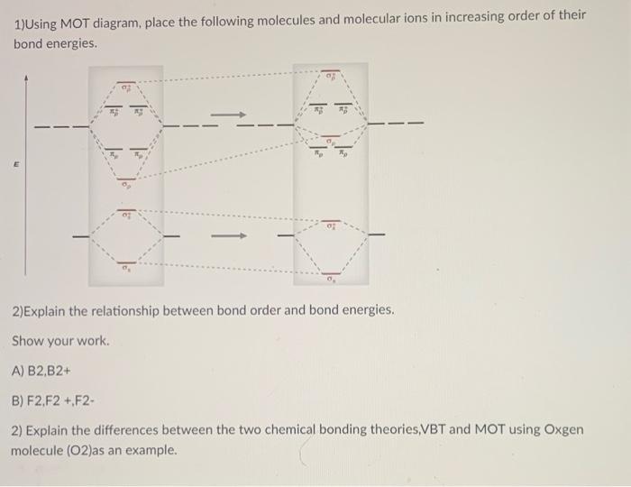 Solved 1)Using MOT diagram, place the following molecules | Chegg.com