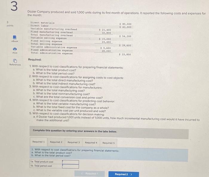 Solved Dozier Company produced and sold 1,000 units during