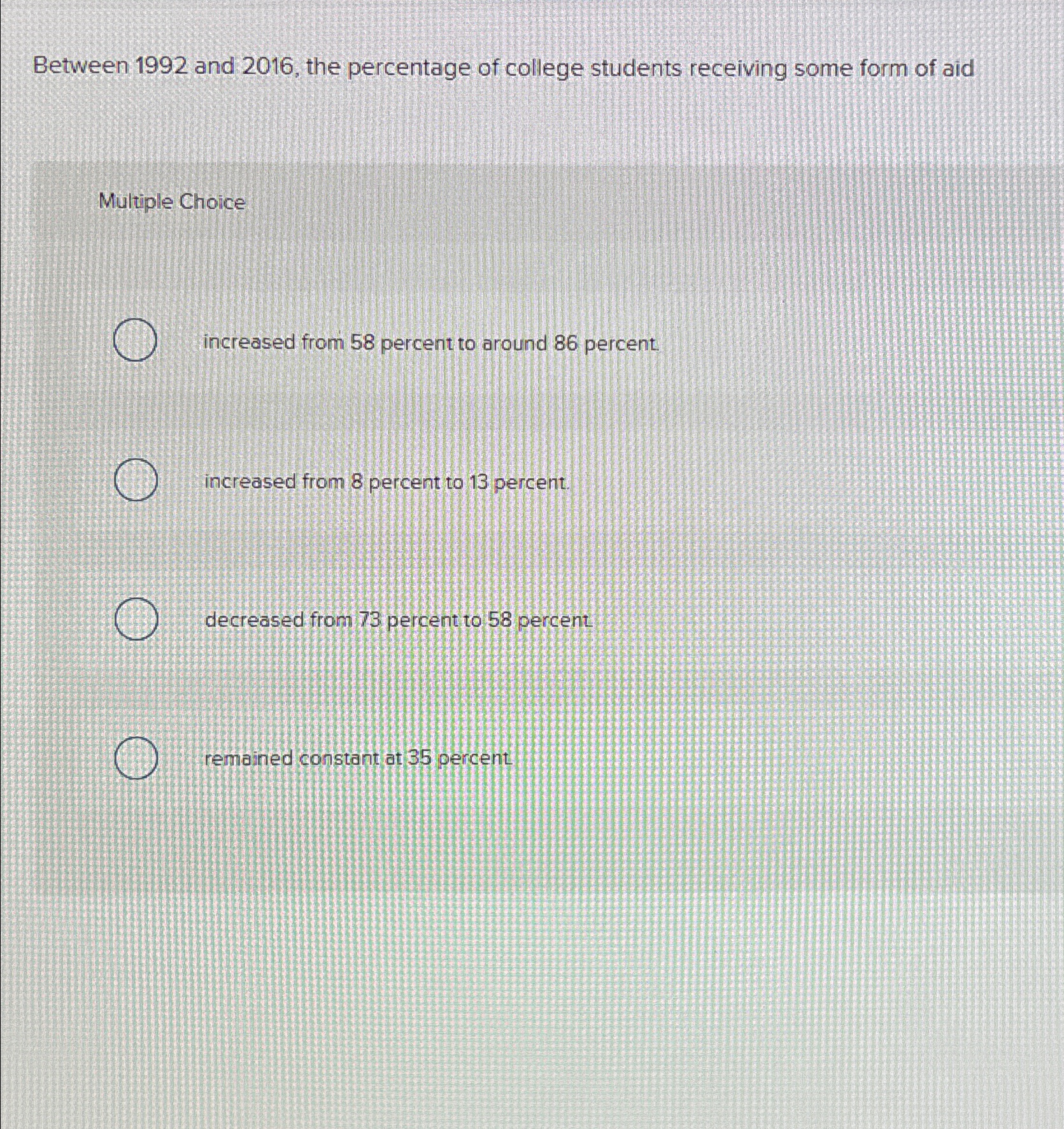 Solved Between 1992 ﻿and 2016 , ﻿the percentage of college | Chegg.com
