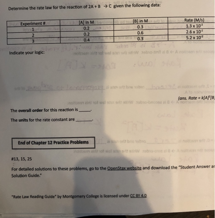 Solved Determine The Rate Law For The Reaction Of 2A + B + C | Chegg.com