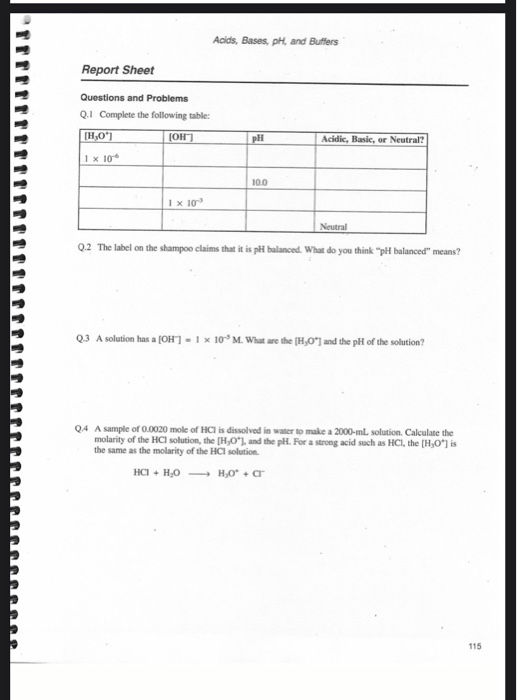 Solved Acids, Bases, pH, and Buffers Report Sheet Questions
