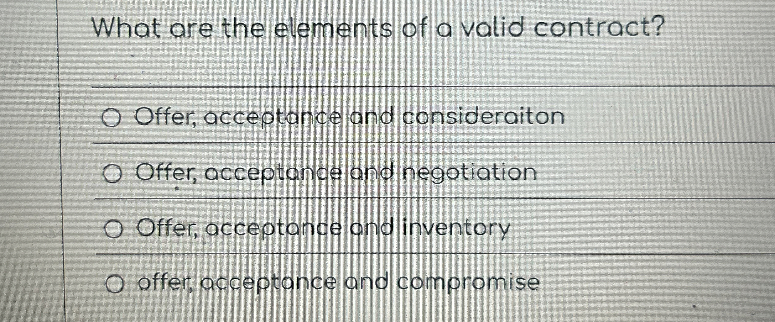 Solved What are the elements of a valid contract?Offer, | Chegg.com