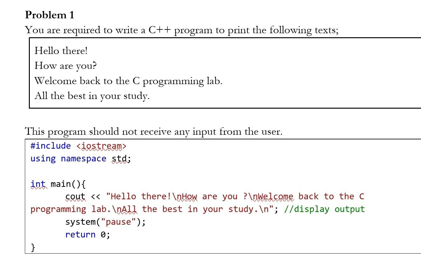 Solved Problem 1You are required to write a C++ program to | Chegg.com