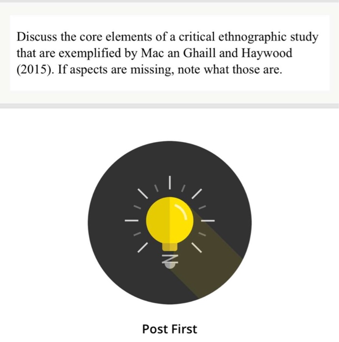 Solved Discuss The Core Elements Of A Critical Ethnographic Chegg