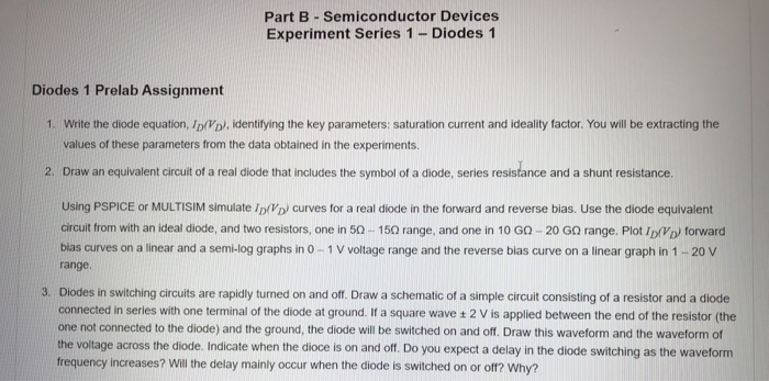 Solved Part B - Semiconductor Devices Experiment Series 1 - | Chegg.com