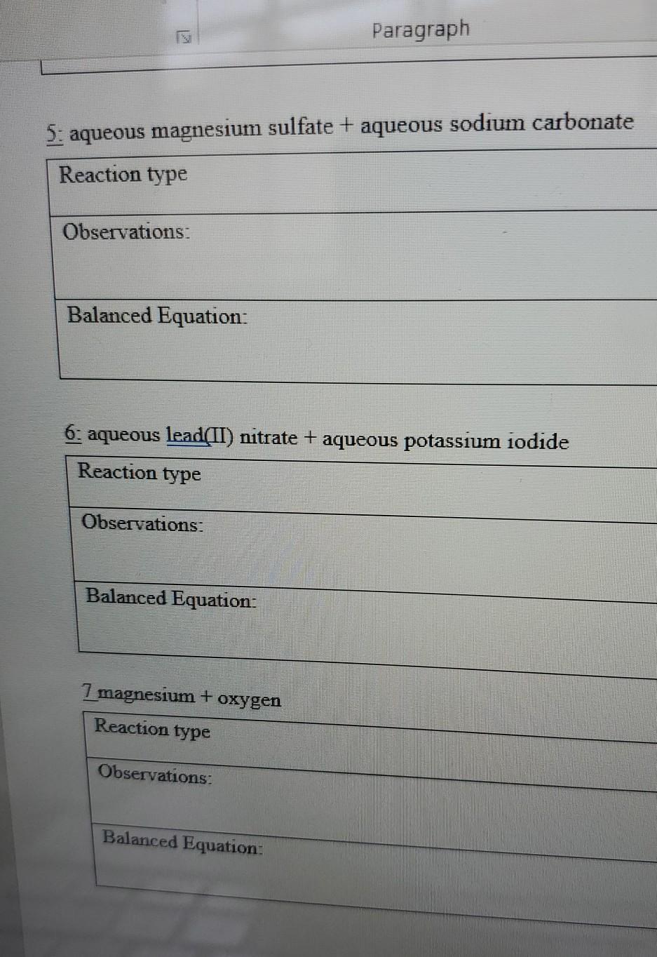 Solved Paragraph 5: aqueous magnesium sulfate + aqueous | Chegg.com