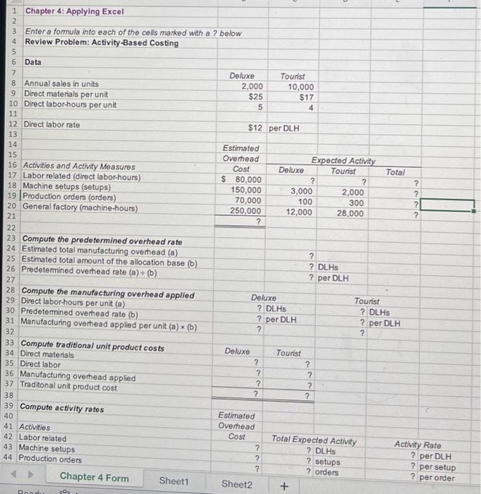 Solved Chapter 4: Applying Excel: Excel Worksheet (Part 1 of | Chegg.com