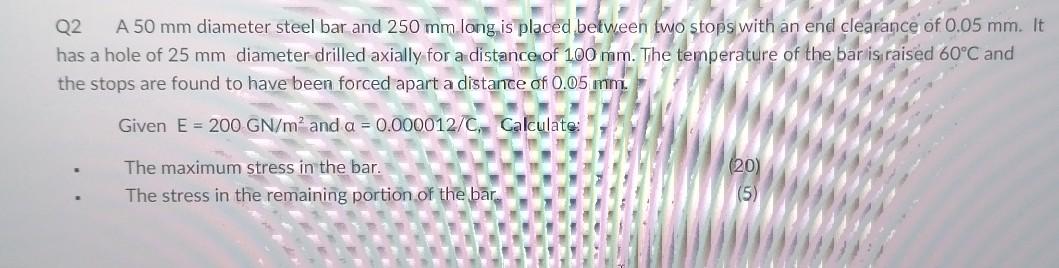 Solved Q2 A 50 mm diameter steel bar and 250 mm long is | Chegg.com