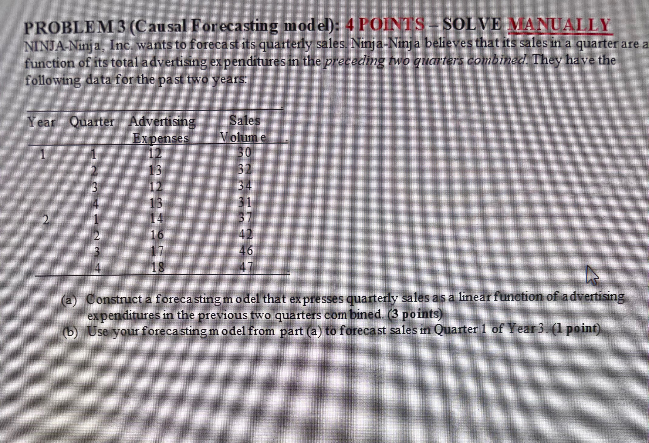 Forcasting Problem Solving Solved PROBLEM 3 (Causal Forecasting model): 4 POINTS - | Chegg.com