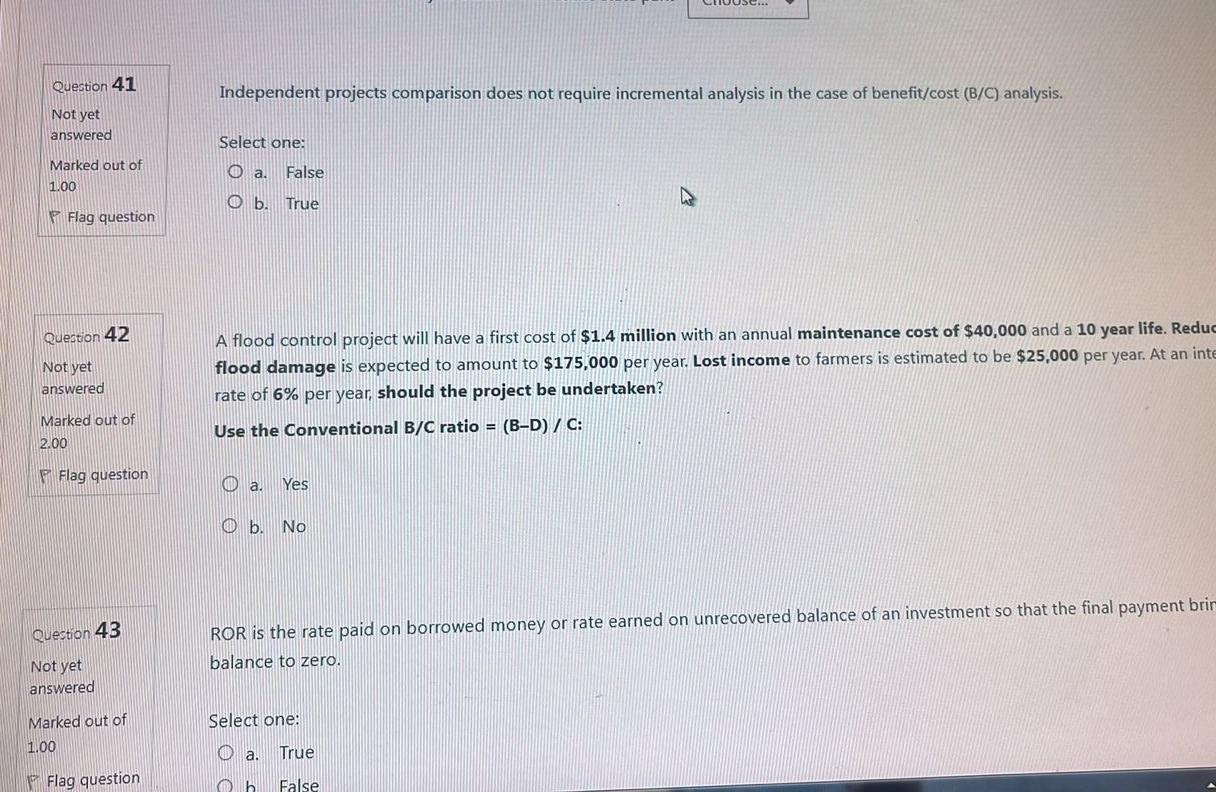Solved Independent projects comparison does not require | Chegg.com
