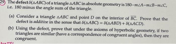 Solved The defect δ( ABC) of a triangle ABC in absolute | Chegg.com