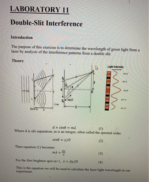 LABORATORY 11 Double-Slit Interference Introduction | Chegg.com