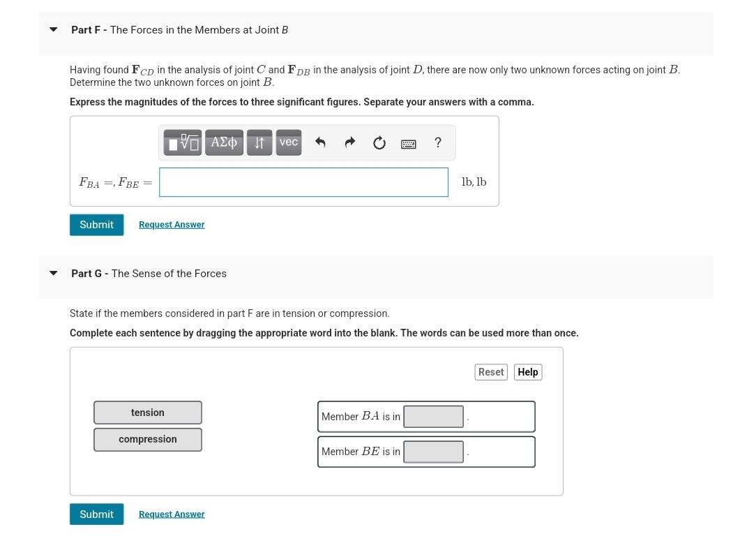 Solved Part F - The Forces In The Members At Joint B Having | Chegg.com