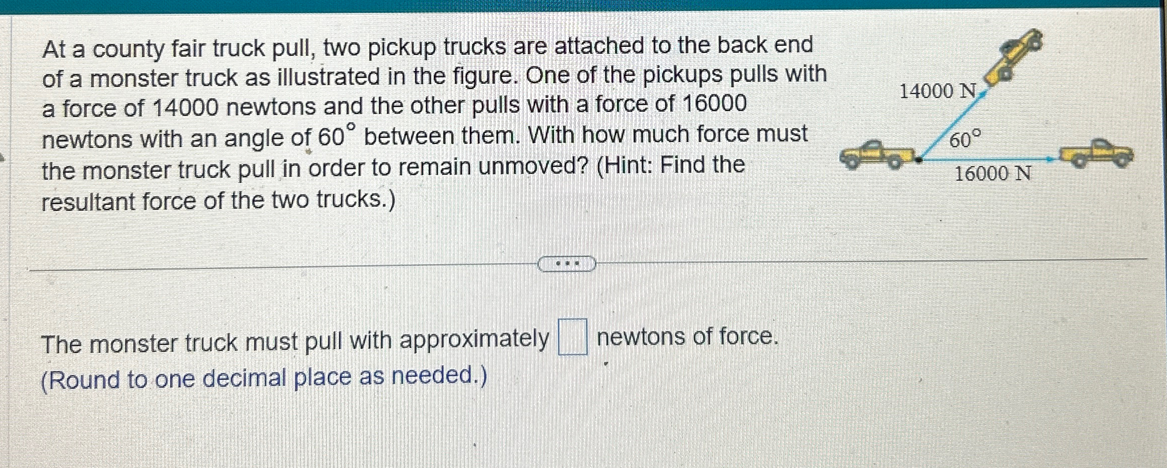 Solved At a county fair truck pull, two pickup trucks are | Chegg.com