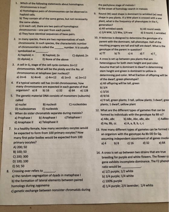 Solved 1 Which Of The Following Statements About Homolog Chegg Com