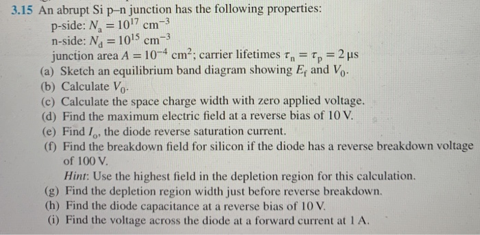 Solved 3.15 An abrupt Si p-n junction has the following | Chegg.com